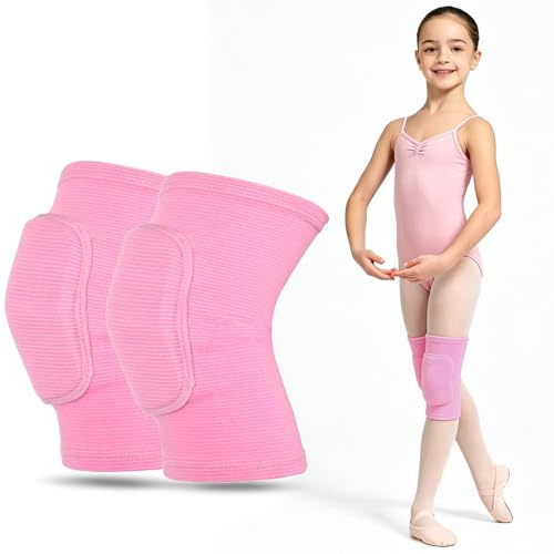 Ginocchiera per ragazza danza, protezione ginocchio per bambini con spugna spessa anti-collisione, protegge il ginocchio sportivo elastico per ginnastica, danza classica, bicicletta (rosa, S