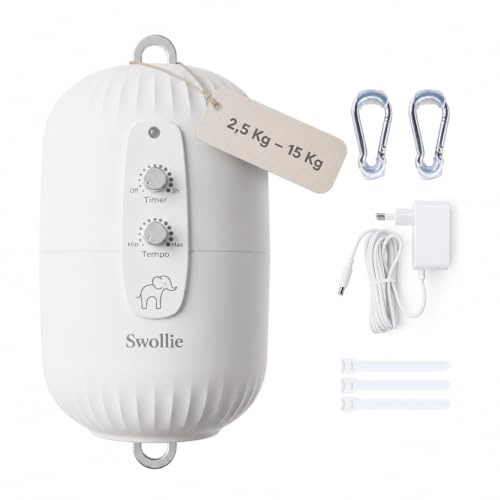 SWOLLIE Motor für Baby-Federwiegen, ab 2,5 – 15 Kg, Lautlos, Tempo und Timer flexibel einstellbar, mit Sicherheitsstopp-Funktion