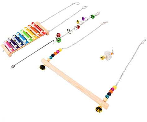 SUNGOOYUE Set di Giocattoli per Xilofono di Pollo in Legno, Giocattoli di Arricchimento per Pollaio da 3 Pezzi con Altalena e Forchetta da Frutta, Giocattolo per Polli per Animali Domestici in Legno