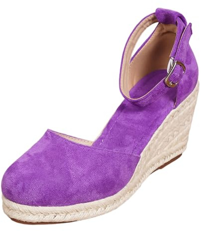 PTSIXAQ Zapatos Mujer Verano Alpargatas Cuñas Mujer Sandalias Blancas Tacón Cuña Cómodo Verano Playa Vacaciones Ocio Punta Redonda Suela Suave 02 Morado 36 EU
