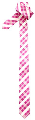 Retreez Corbata de microfibra fina con estampado a cuadros para hombres Rosa y blanco