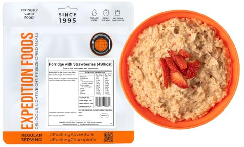 EXPEDITION FOODS expeditionfoods.com Unisex's Regular Porridge with Strawberries | Freeze-Dried Camping & Hiking Food | Single Serving | 450kcal Meal