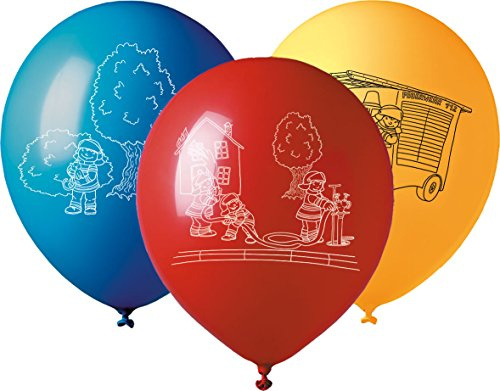 5 große Luftballons * Feuerwehr * für Mottoparty und Kindergeburtstag von TIB // 96cm Umfang und geeignet für Helium // Geburtstag Party Deko Mottoparty Balloons Fire Fighter