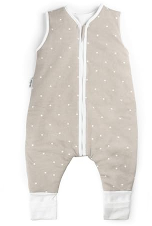 Ehrenkind® Babyschlafsack | Schlafsack mit Füßen 2.5 TOG | Bio-Baumwolle | Ganzjahres Baby Gr. 80 Farbe Taupe mit weißen Sternen | Oeko-Tex | winter und Sommer Kinder