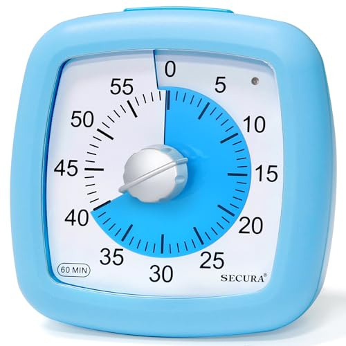 Secura Minuteur visuel de 60 Minutes, minuteur d'étude Silencieux pour Enfants et Adultes, horloges de Temps, minuterie de Gestion du Temps pour l'enseignement (Bleu)