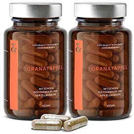 2x Granatapfel Extrakt reich an Polyphenolen mit 40% Ellagsäure - 1000mg hochdosiert pro Tagesdosis - 120 Granatapfel Kapseln Hochdosiert - Vegan