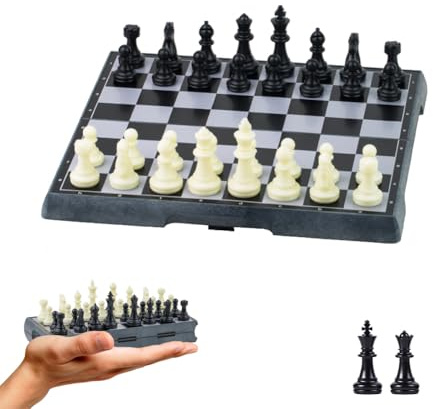 KOKOSUN Schachspiel Reise Set, Magnetisch Reisespiel Faltbares Brettspiele Leicht zu Tragen, Lernspielzeug/Geschenk für Kinder und Erwachsene (Schwarz und Weiß, 20×20cm)