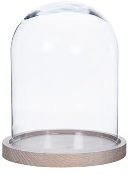 Campana de Cristal con Base Madera 25cm – Altura 25cm, Base 18cm – Ideal para Decoración y Presentación – Vidrio Resistente y Elegante