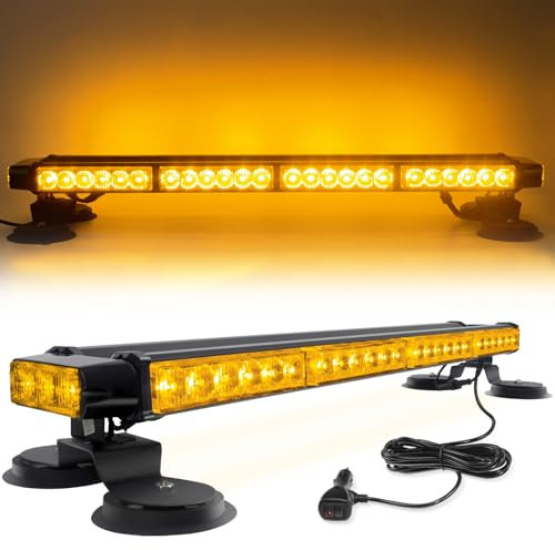 Esoldnic 26.6 Inch 54 LED Strobe Flashing Light Bar Double Side High Intensity Emergency Amber Strobe Lights 12-24V Hazard Warning Beacon with Magnetic Mounts for Car Truck Roof Safety