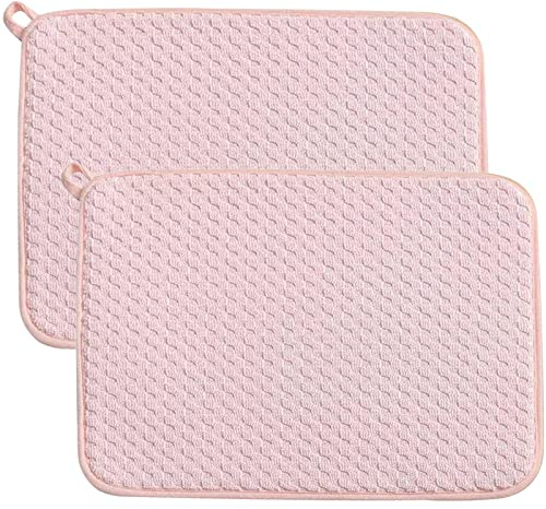 Pink Dish Drying Mats for Kitchen Counter, 2 Pack Dish Drying Mat Drying Pad, Dish Rack Drainer Mat, Kitchen Mat (Pink)