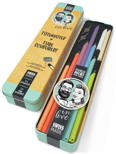 6 TÜTENHÜTER mit 2 Tubenquetschen Tubeschruberi- Verschlussklammern, Verschlussclips, Tütenclips, Dichtung Beutel Clips, Tütenverschlüsse, gefrierbeutel clips, küchenklips (Lebensmittelaufbewahrung)