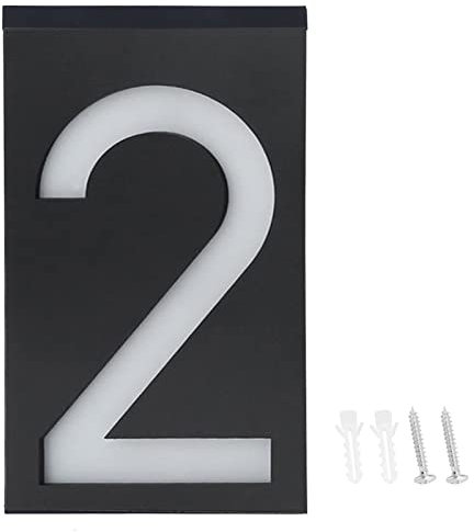 Wakects LED Solar House Number Light Doorplate, House Numbers Plaques Door Sign Number Garden Yard Building Door Wall Address Numbers Lamp Sign Plate for Home House Street(Number 2)