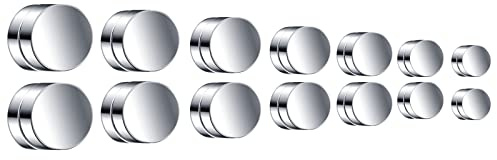 MicVivien 7 par magnetiska stiftörhängen för män kvinnor knapp prick magnetiska örhängen icke-piercing klämma på runt stiftörhänge rostfritt stål silver/svart/guld 6-12 mm, Rostfritt stål Magnetisk