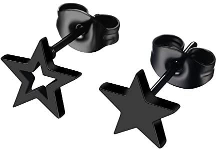 JewelryWe Smycken unisex örhängen rostfritt stål klassisk asymmetrisk stjärna måne hjärta rund triangel fyrkantiga örhängen öronpiercingar örhängen för män kvinnor svart, 0.8 cm, Rostfritt stål