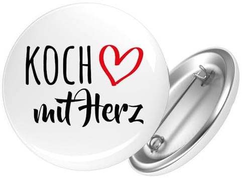 Huuraa Button Koch mit Herz Ansteckbutton Größe 25mm mit Motiv für jeden Küchenchef Geschenk Idee für Freunde und Familie