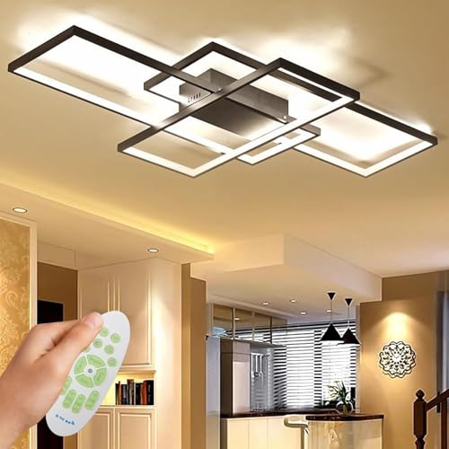 WHLL Deckenlampe Wohnzimmer, Schwarz 105cm LED Moderne wohnzimmerlampe 3000K-6000K Dimmbar Deckenleuchte mit Fernbedienung Schlafzimmer Lampe Aluminium Acryl Decke Close-to-ceiling Lights