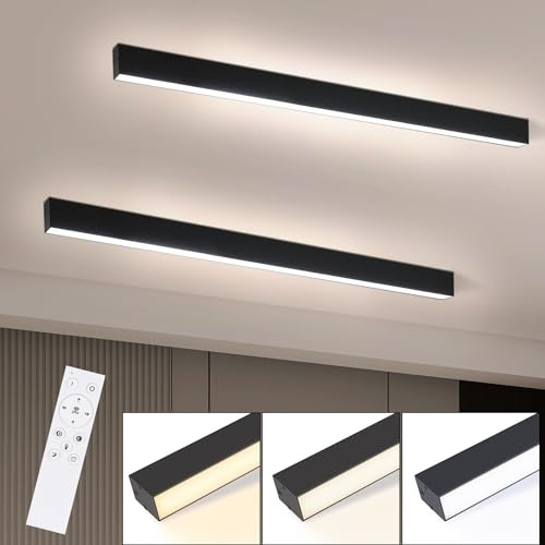 Glitzerlife Deckenlampe LED Deckenleuchte Wohnzimmer 2ER 107CM | Wohnzimmerlampe Schwarz Küchenlampe 32W Bürolampe Dimmbar Fernbedienung Büro Deckenbeleuchtung für Küche Schlafzimmer
