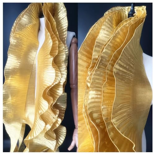 Wisafory 2 Meter Rüschen Spitzenborte Organza Rüschenstoff Plissee Chiffon Tüll Rüschen Trim Spitzenbordüre Spitzenbesatz zum Nähen Dekorative Zubehör für Kleid Tasche Trimmen Gold 2 Meter