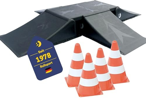 BEST SPORTING Rampen-Set mit 4 Pylonen für Skateboard/BMX-Rad/Skater & RC Cars I 4+1-teilige Skater Rampe für Flexible Aufbaumöglichkeiten I stabile Skateboard Rampe I hochwertige Scooter Rampe