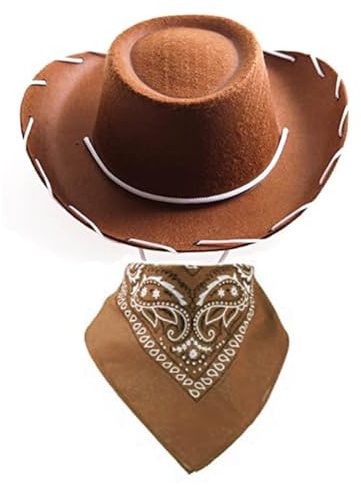 FPAEHRY 2PCS Child Cowboy Hat Children's Western Denim Square Scarf Unique Denim Style Western Denim Children's Theme Birthday Party Clothing Accessories (Brown)
