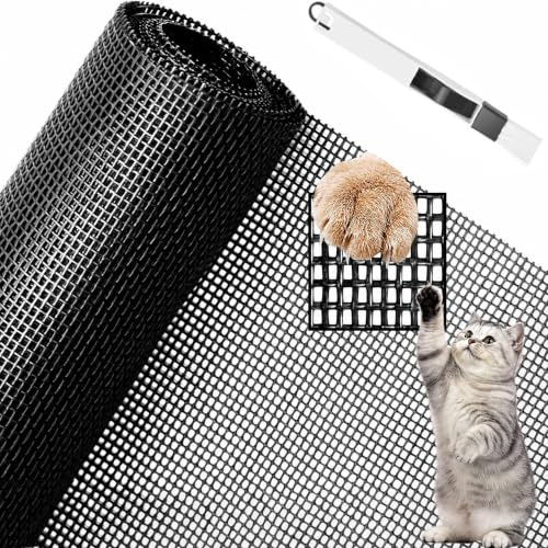 BUZIFU Window Screen Mesh 100 x 250cm Fiberglass Screen Fly Screen Wire Mesh Insect Mesh Replacement Cuttable Mosquito Net Pet Screen with Cleaning Brush for Windows Doors Patio, Cat-Proof, Black