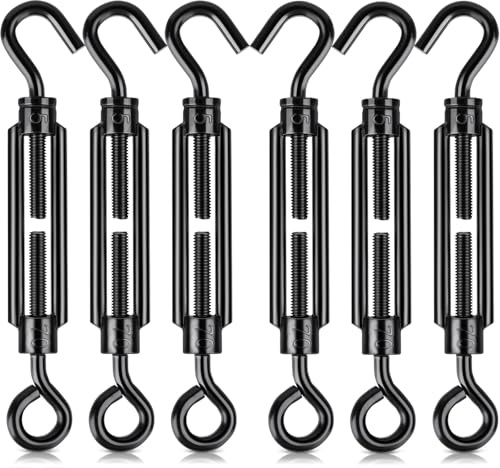 hannger Black Turnbuckles for Cables Wire, 6PCS M5 Eye Hooks Rope Tensioner Kit, Screen Door Turnbuckles for Shade Sail Fence Tent Paracord Clothes Line String Light Hanging Rope Tightening Tool