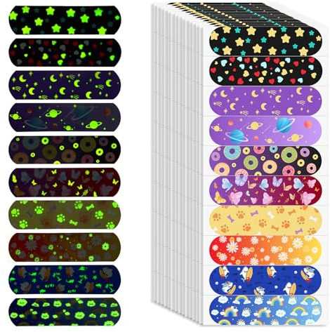 160Pcs Infantiles Tirita luminosa Dibujos Animados, Primeros Auxilios Hemostasia Tiritas,Adhesivos Vendaje Impermeable,Tiras De Tiritas De Colores Para NiñOs,Tiritas Cicatrizantes,72 * 19m (azul)