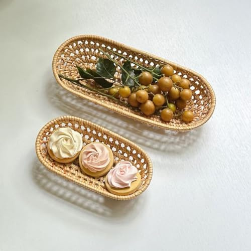 URMAGIC Lot de 2 paniers à pain en rotin, 9,6 x 18 cm et 11,8 x 27 cm, pour fête, cuisine, rangement de table