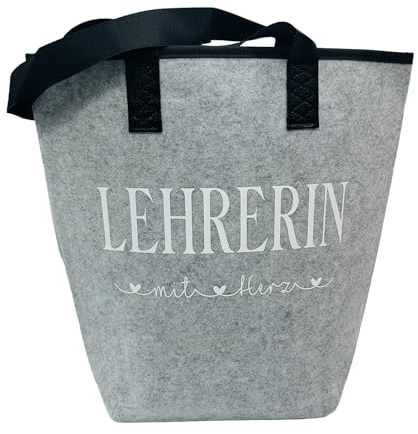 Tragetasche Lehrerin Geschenk Tasche aus Filz mit Spruch Abschiedsgeschenk mit Herz weiße Schrift mit Herzen