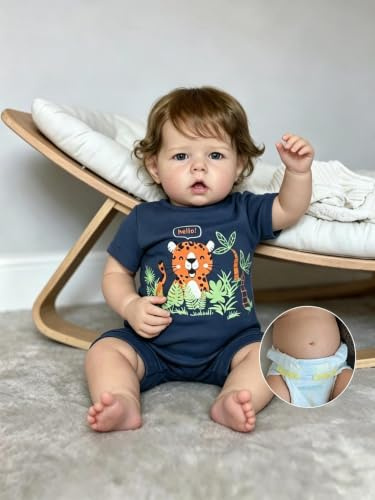 Zero pam Reborn Baby Lebensecht Jungen Offene Augen, 50CM Lebensechte Babypuppen Wie Echt, Reborn Baby Jungen Vinyl Puppen Mit Haaren, Babypuppen Puppe Ab 3 Jahre