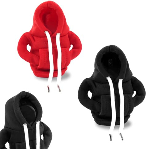 EIYVUAL chalthebel Hoodie,2 Stück Schaltknauf Abdeckung,Auto Universal Schaltknauf Hoodie Schalthebel Haube,Lustige Hoodie für Schaltknauf,Hoodie Schaltknauf Auto Innenraum Deko (Rot,Schwarz)