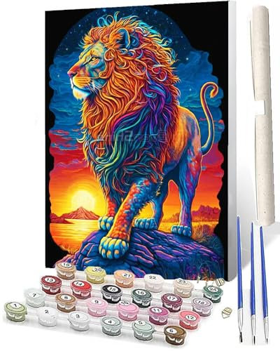 WMZPOY Malen Nach Zahlen Erwachsene DIY Handgemalt Ölgemälde Kit für Erwachsene und Anfänger, Paint by Numbers Tiere Bunter Löwe-7 Home Haus Deko 40 x 50 cm
