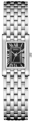 CIVO Orologio Donna Argento Acciaio: Inossidabile Orologio da Polso Analogico Quarzo - Piccolo Orologi Donna Quadrante Nero Rettangolare Vintage Numeri Romani