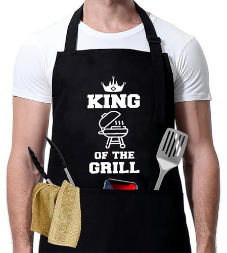 RCYHCY Grillschürze für Männer, BBQ Schürze mit KING OF THE GRILLZ, Professionelle Grillschürze, Kochschürze Herren, für Männer, Papa, Mann oder Freund zum Geburtstag