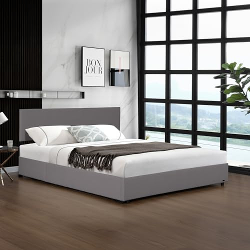 Corium Polsterbett Juva Bettgestell mit aufklappbarem Lattenrost Bettrahmen Cord Schlafzimmer 180x200 cm Grau