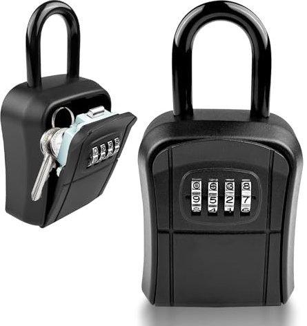 Noxtioanip Cassaforte per Chiavi Montata a Parete, Cassetta di Sicurezza con Codice a 4 Cifre, Cassaforte Porta Chiavi, Cassetta Chiavi da Esterno, per Casa, Esterno, Ufficio, Viaggio (Nero)