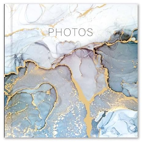 Sixstore Grey & Gold Marble Design Photo Album Holds 200 Slip in 6'' x 4'' Photographs, Memo Section Multi