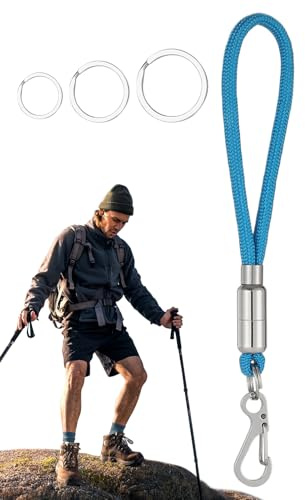 Paracord Lanyard - Paracord Clip Lanyard Heavy Duty | Buckle Lock Clip Hook, Abzeichen Halter, 3 Schlüsselringe, Seilhaken für Wandern, Camping, blu, verwijzen naar de beschrijving