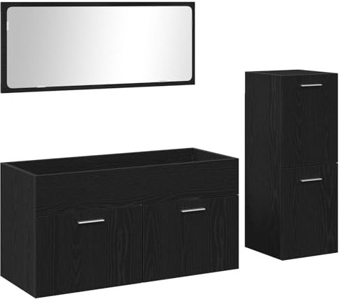 vidaXL Juego de Muebles de Baño Moderno en Roble Negro | Gabinete de Fregadero Estiloso & Mediano Ideal para Soluciones de Almacenamiento Incluye Espejo Material Duradero de Madera de Ingeniería Mont