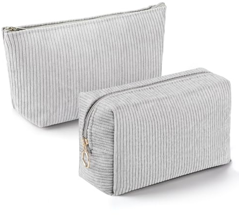 Kiiwah 2 Stück Kosmetiktasche Klein, Schminktasche Cord Damen Make Up Tasche mit Reißverschluss für Cosmetic Reise (Grau)