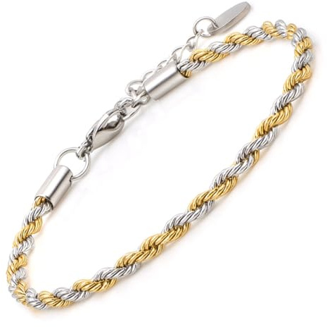 SAGA GIOIELLI® Bracciale torchon bicolor uomo - donna in Acciaio inox – Lunghezza 16,5+4,5 cm Confezione Regalo (spessore 3 mm)