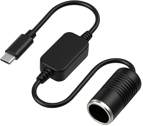 Adaptador USB C Macho Encendedor de Cigarrillos de 12 V Convertidor Adaptador de Corriente de 30cm con Protección contra Sobretensión para Dash Cam, GPS, barras de luz LED para Coche