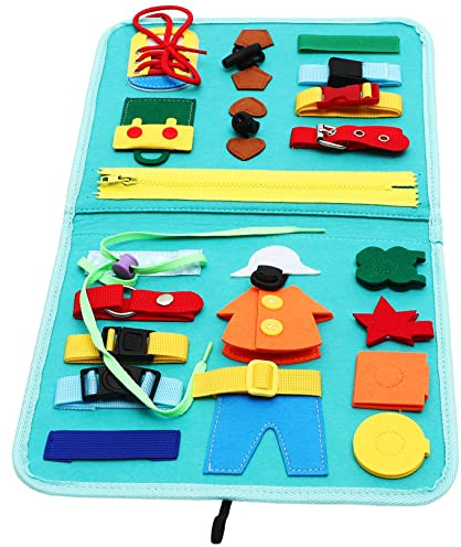 TOYANDONA Montessori Lernspielzeug Busy Board Aus Holz Für Kleinkinder Sensory Aktivitätsbrett Mit Uhrzeit Und Lebensfertigkeiten Pädagogisches Beschäftigungsbrett Für Frühe Erziehung