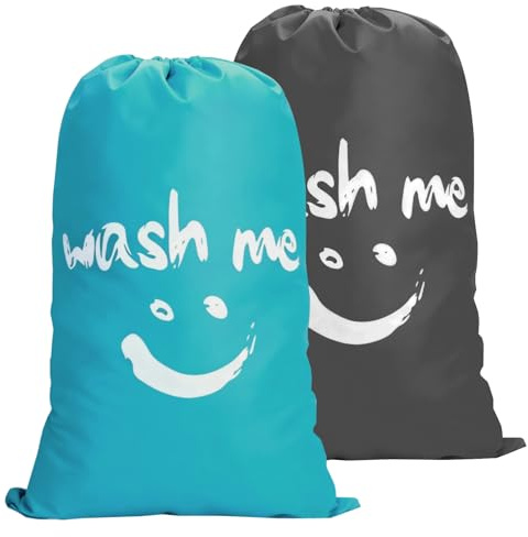 Jomdjmskes 2Pcs Bolsa Ropa Sucia Viaje, 61 × 92 cm Laundry Bag Grande, Bolsa de Lavandería Plegable, Bolsas de Ropa con Cordón, Saco Ropa Sucia para Cuarto de Lavado Cocina Dormitorio Hotel de Viaje