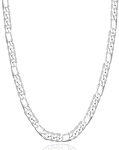 925 Sterling Silver Figaro Chain Necklace 5mm – Sterling Silver Chain for Men and Women, Durable Mens Silver Chain, Hypoallergenic Nickel-Free Silver Necklace, Waterproof, Lobster Clasp, Gift Ready