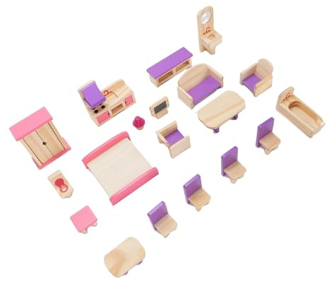 Riuulity Petit Ensemble de Jouets de Meubles de Maison de Poupée Exquis avec Meubles de Salon Complets, Mini en Bois de Hêtre de qualité Supérieure pour Le Développement Cognitif, pour Un Jeu