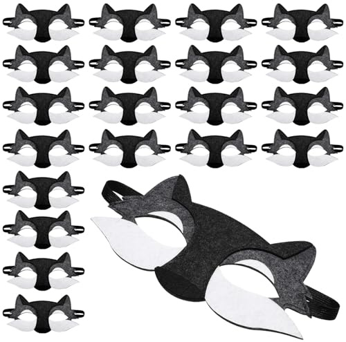 Abaodam Lot de 20 Masques de Loup en Feutre Demi-visage pour Cosplay et Fête, Accessoire Léger et Confortable, Taille Unique, Halloween, Bal Masqué et Déguisement Garçon et Filles
