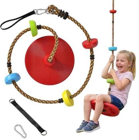 AIYAPLAY 6.2ft Climbing Rope Tree Swing Kit with Platforms for Kids Red