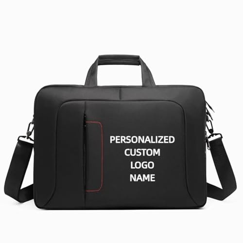 Borsa Da Uomo Personalizzata - Cartella Da Lavoro Da 15,6 Pollici - Borsa per Laptop In Nylon Impermeabile con Stampa Del Logo Black,40 * 29 * 11.5cm