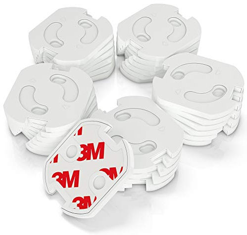 conecto Steckdosenschutz Steckdosensicherung Kindersicherung für Steckdose mit Dreh-Mechanik und vollflächigem 3M Klebeband, weiß (30 Stück)